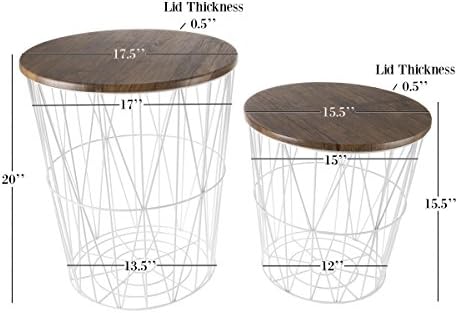 Lavish Home Round End Tables, Brown Woodgrain, Set of 2, 17.5”/15.5”