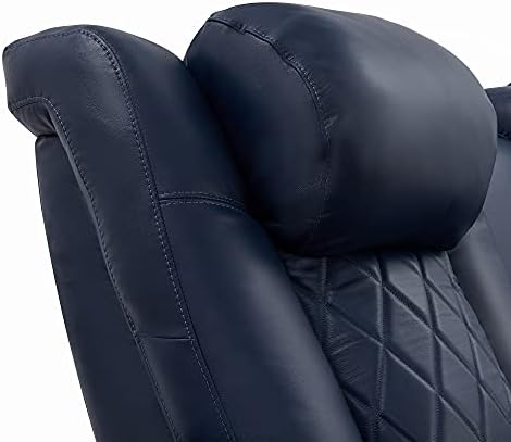 Valencia Tuscany Home Theater Seat - Nappa Leather Power Recliner with Cool Gel Memory Foam, USB-C/A Charging, RGB LED Lights, Adjustable Lumbar & Headrest (Single Recliner, Navy Blue)