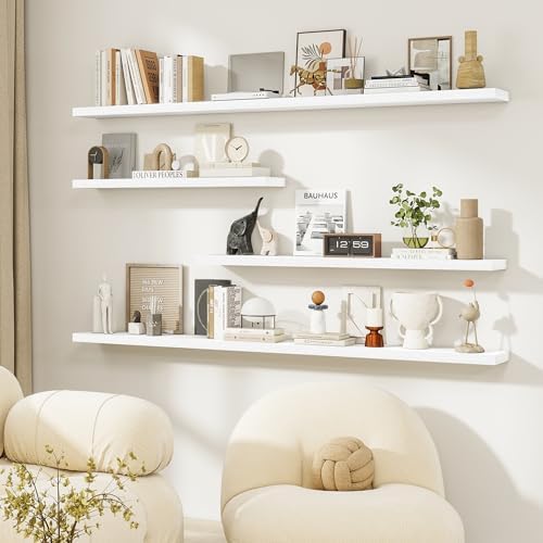 White Floating Shelves for Bathroom, 16" x 6.7" Wall Shelves, Set of 3