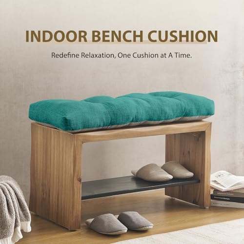 downluxe Indoor Bench Cushion for Indoor Furniture, Non-Slip Tufted Overstuffed Textured Foam Bench Seat Cushion, 36" X 14" X 4", Green, 1 Pack