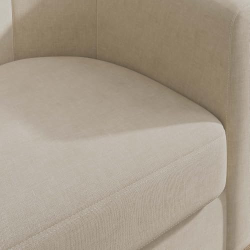 BELLEZE Accent Barrel Chair, Set of 2 Linen Round Club Tub Sofa Corner Chair with Flared Legs and Cozy Soft Padding for Living Room Bedroom Waiting Room - Beige