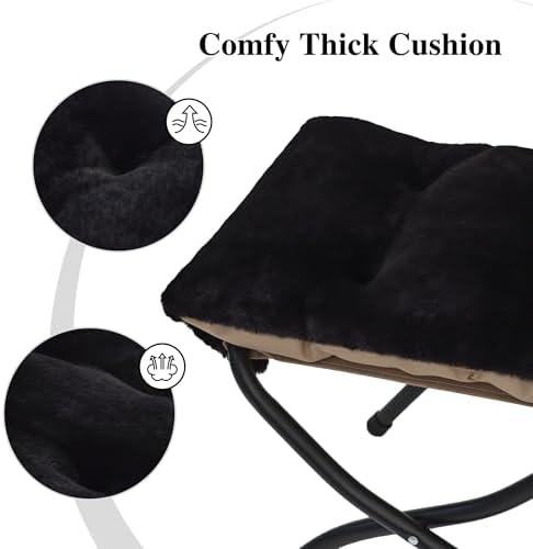 15"(H) Folding Ottoman, Foldable Footrest Stool, Portable Small Foot Stool for Couch, Collapsible Foot Rest Ottoman for Sofa, Accent Padded Ottomans for Living Room, Bedroom, Black
