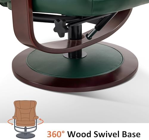 MCombo Oversized Swivel Recliner Chair with Ottoman, Adjustable Backrest, 360° Wood Base, High Seat, Faux Leather Lounge Chair for Tall Users in Living Room, Bedroom, or Office 4651 (Green)