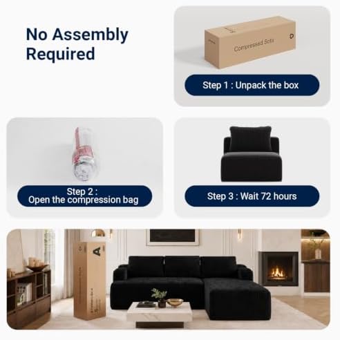 Avenco Modular Sectional Sofa, Boneless Couches for Living Room with Individually Wrapped Coil Support, No Assembly Required, Corduroy Fabric (Black, 67" Sofa Bed)