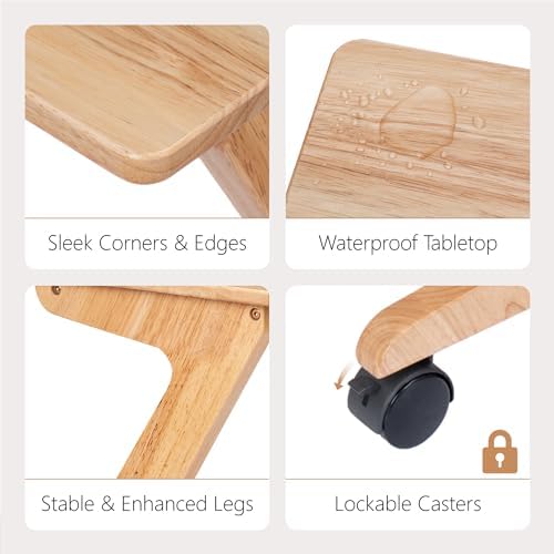 FLYJOE TV Tray Table, TV Dining Table with Casters for Small Spaces, Solid Wood End Table, Sofa Couch Side Table Removable Snack Tray for Coffee Bed Sofa Eating Writing Reading Living Room Bedroom