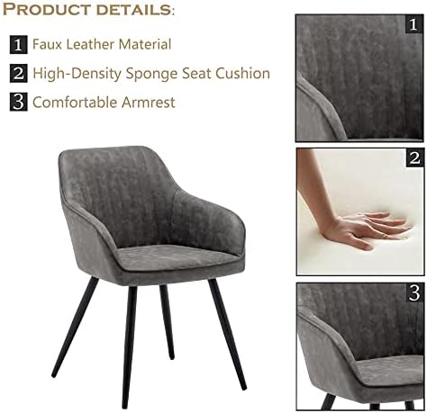 Faux Leather Accent Chair Set of 2 Upholstered Living Room Chair Brown Gray