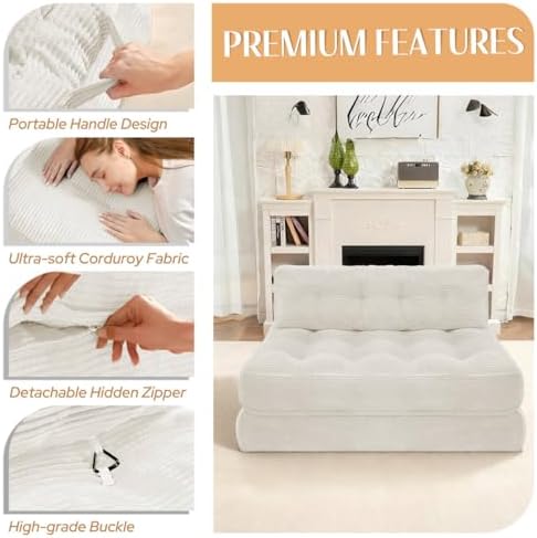 Folding Sofa Bed,Convertible Sleeper Chair Bed w/2-Pillow & Handle