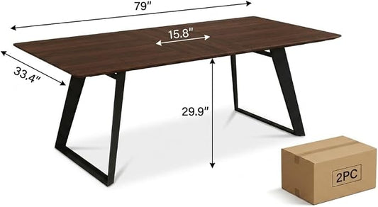 ZckyCine 63‑78.7 Inch Extendable Dining Table, Rectangular Tabletop with Black Metal Legs for 6‑8 People