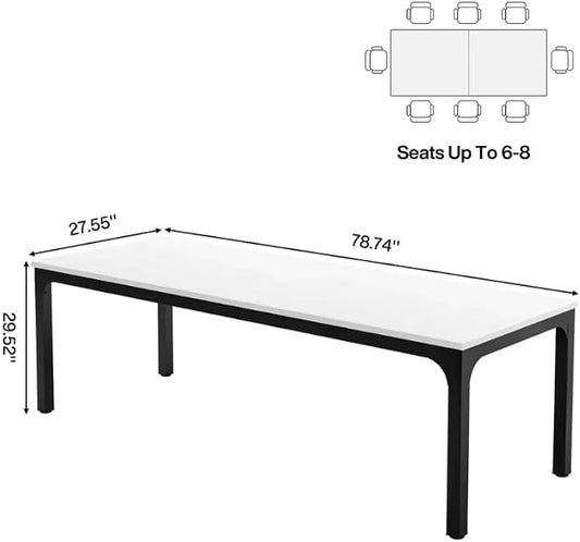 Practical Computer Desk,Rectangle Conference Table,Executive Desk(Only Table) (Black + White + MDF+Iron)