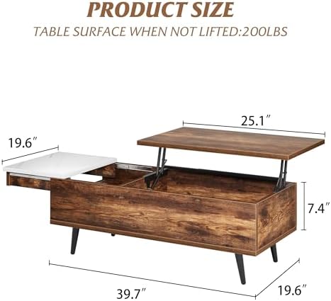 IDEALHOUSE 2024 New Lifting Coffee Table, Wood Lift Top Coffee Table with Storage Shelf, Hidden Compartment and Hydraulic Lifting Rod for Living Room, Office, Reception Room, Rustic Oak
