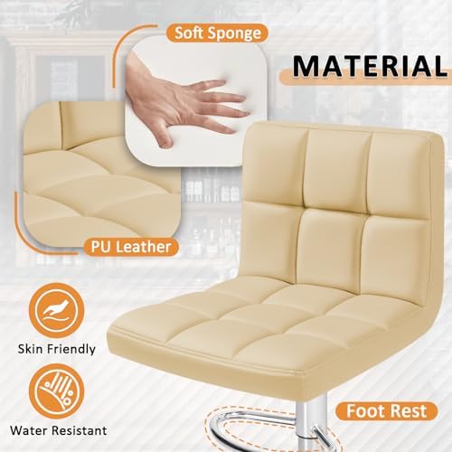 Homall Bar Stools Set of 2, Modern PU Leather Adjustable Swivel Barstools with Back & Metal Base, Upholstered Hydraulic Island Chairs, Armless Counter Height Bar Stools for Kitchen (Beige)
