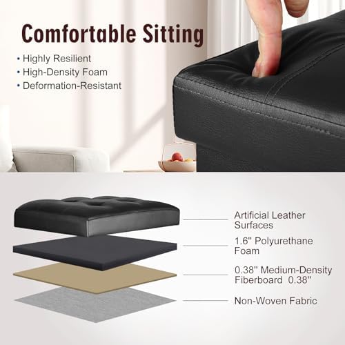 Storage Ottoman, Upgraded 17" High Folding Foot Stools Ottoman Dorm, Black