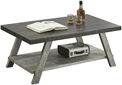 Roundhill Furniture Athens Contemporary Wood Shelf Coffee Table, Weathered Walnut and Gray