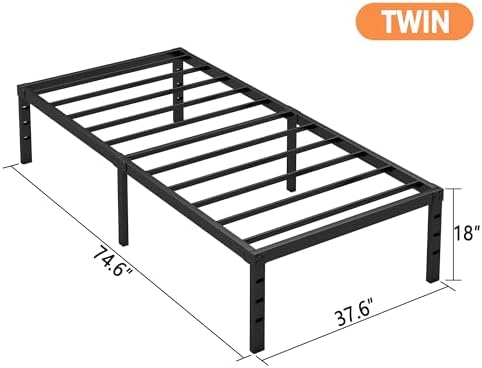 Hafenpo 18 Inch Twin Bed Frame, Under Bed Storage, Black