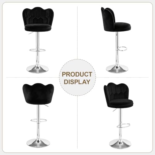 VECELO Bar Stools Set of 2, Adjustable Barstools with Back, Velvet Armless Counter Height Stool Kitchen Island Stool Swivel Bar Chairs for Pub Dining Room Living Room, Black