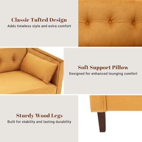 Modern Small Velvet Loveseat Sofa 2 Seater Couch for Living Room, Deep Seat