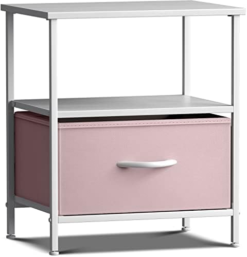 Sorbus 1 Drawer Shelf Storage Nightstand - Kids Bedside Furniture End Table Night Stand with Steel Frame Wood Top & Easy Pull Fabric Bins. Dresser & Chest for Home Bedroom Accessories Office & College