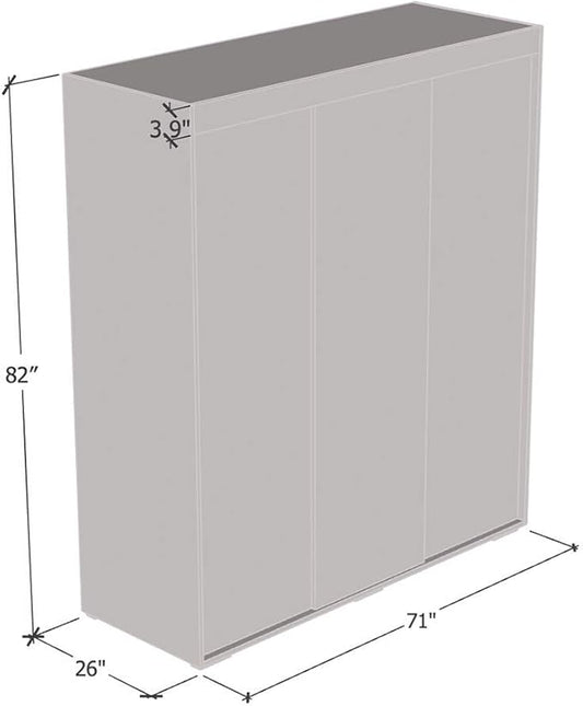 Meble Furniture Aria 3D Wardrobe with All Mirror Doors — Spacious Storage with Multiple Shelves — Modern Bedroom Closet, 82 H x 71 W x 26 D in — White