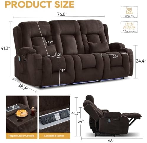 IPKIG Power Loveseat Recliner Sofa with Flip Back Console, 76.8" - 3 Seat