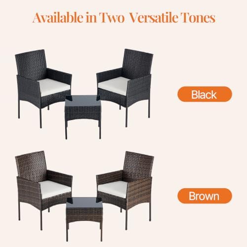 Sweetcrispy 3-Piece Patio Furniture Set, Outdoor Wicker Furniture, Brown