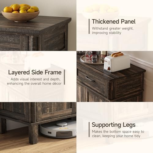 48 Inch Sideboard Buffet Cabinet with Storage, Rustic Brown