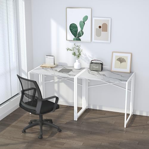 Lutown-Teen 32 inch Folding Small Desk, White Marble