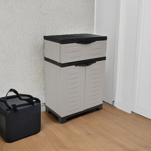 Sunnydaze 34.5" H Resin Garage Storage Cabinet - Garage Cabinet with Adjustable Shelf - Freestanding Utility Storage for Laundry Room, Office, Basement - Gray