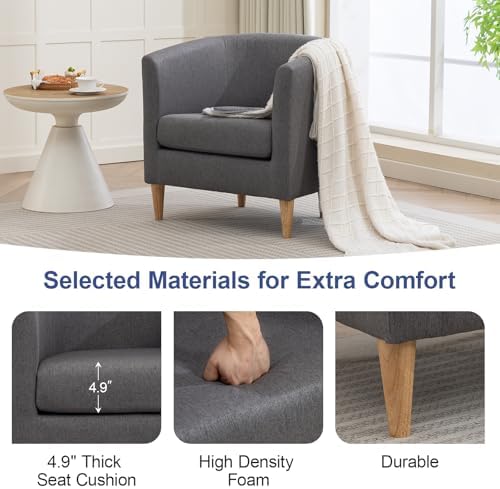 Accent Barrel Chair, Living Room Chairs with Armrest and Soft Padded, Grey