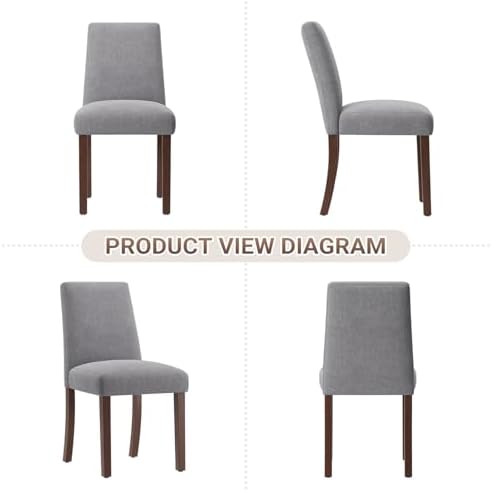 MALOL Upholstered Dining Chairs Set of 4, Modern Kitchen Chairs with High Back, Padded Fabric Dining Room Chair with Solid Wood Legs for Restaurant/Cafe/Home, Grey