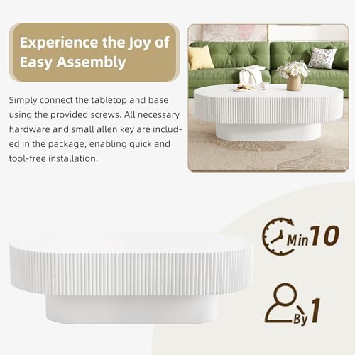 Merax Modern Fluted 43.3" W Oval Coffee Table for Living Room, White