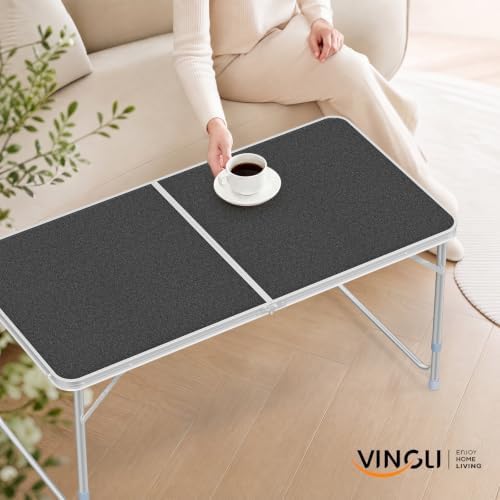 VINGLI 4FT White Folding Table with Carrying Handle Height Adjustable Lightweight Fold Up Portable for Indoor Outdoor Picnic,Camping,Hiking,Fishing,BBQ …