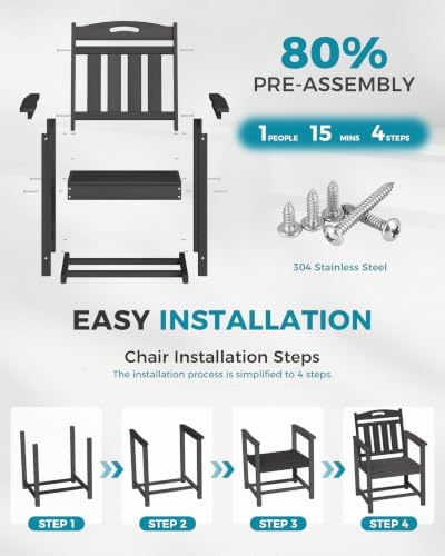 Ciokea HDPE Outdoor Patio Dining Chairs, All-Weather Furniture, Grey