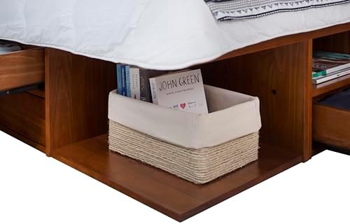memomad Bali Slim Set: Bed + Flat Headboard, Queen Size, Caramel Brown
