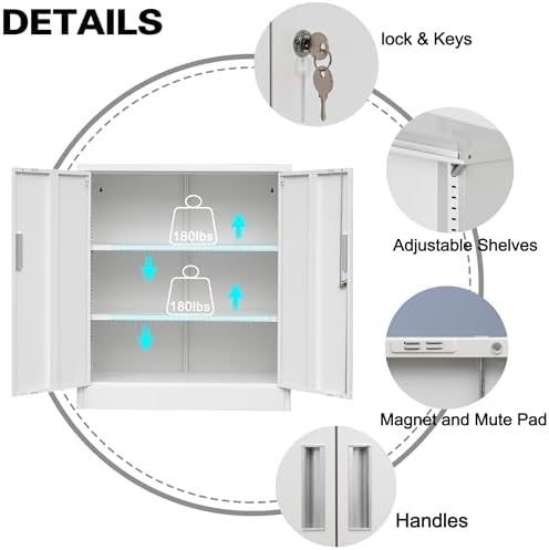 Metal Storage Cabinet, 36" H Locking Storage Cabinet with 2 Adjustable Shelves for Garage, Home, Office, Utility Room-White