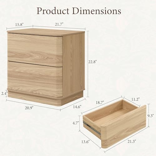 Nightstands Set of 2 with 2 Push to Open Drawers Storage Natural Oak