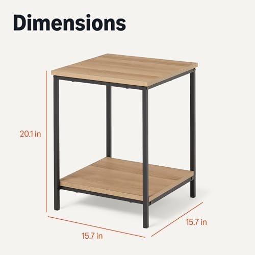 Amazon Basics End Table with Bottom Shelf, Living Room Side Table, Steel Frame, Oak Woodgrain Finish, Modern Design
