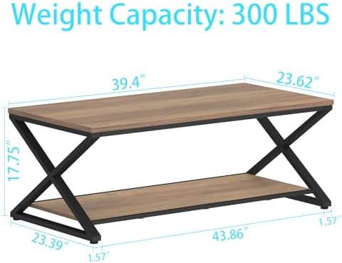 HSH 39" Rectangle Coffee Table with Storage for Living Room, Rustic Oak