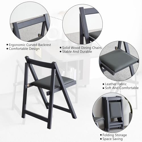 Folding Dining Chairs with Padded Seats 2 Pack, Grey