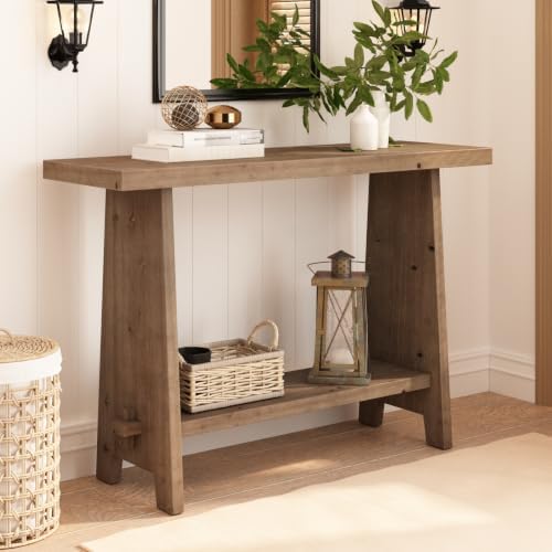 HOKYHOKY 43.3" Wood Console Table for Entryway,Farmhouse Sofa Table, Brown