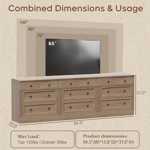 Nightstand Set 3, 31.5" Oversized Extra Large Nightstands with 3 Drawers, Wood Tall Bedside Side Table with Vintage Handles for Sofa, Farmhouse End Table for Living Room, Office, Light Oak