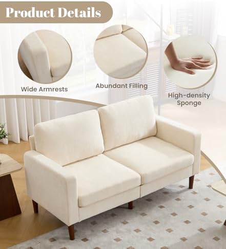 Kingfun 65” Chenille Loveseat Sofa, Mid Century Modern Couch with Solid Wood Frame for Living Room and Bedroom