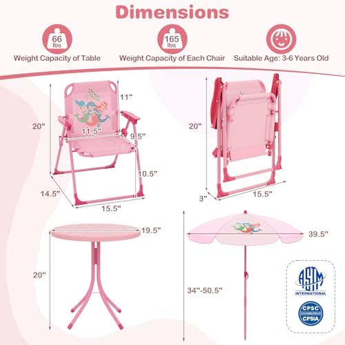 Kids Picnic Table, Kids Outdoor Table with 2 Folding Chairs