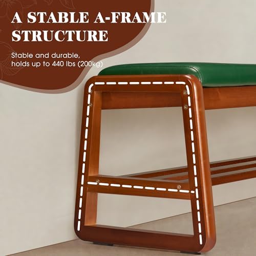 Solid Wood Shoe Rack, Entryway Shoe Bench with Cushion, 2 Tier Shoes Organizer for Entryway, Hallway, Living Room-(Green,21.65"-S)