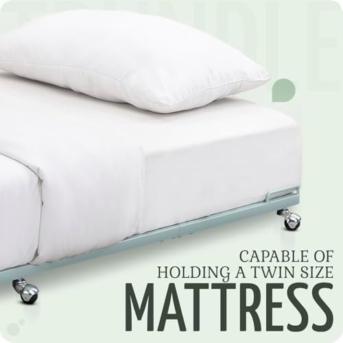 Kings Brand Twin Roll-Out Metal Platform Trundle Bed Frame, Glacier