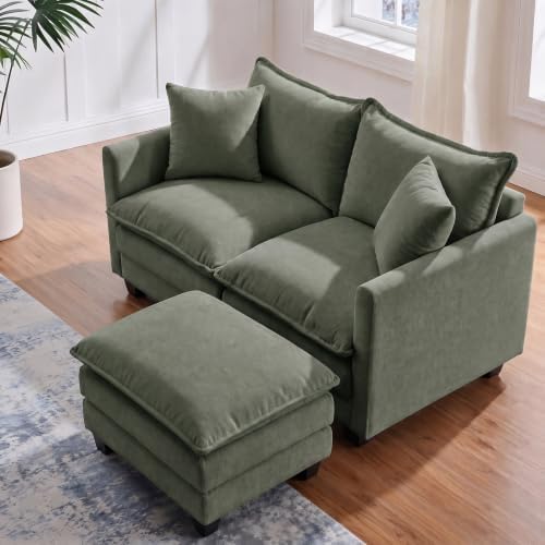 Loveseat Sofa Couch with Ottoman, Love Seat 3 Layer Cushion for Small Space