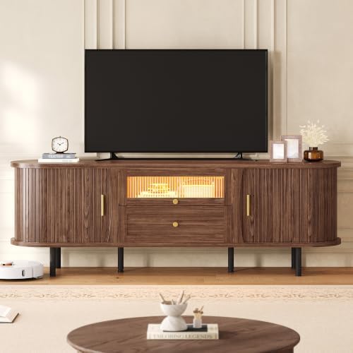 IRONCK 70 Inch TV Stand for TVs up to 75 Inch with Sliding Doors, Walnut