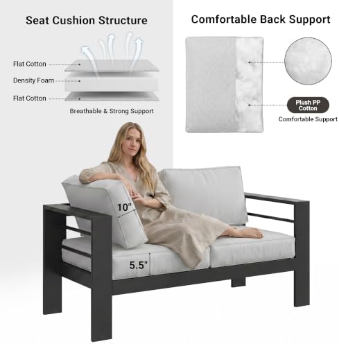 5 Seats Outdoor Patio Furniture, Aluminum Patio Sofa with 10" Back Cushion