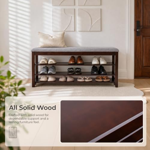 3-Tier Shoe Bench 47" Solid Wood Shoe Storage Bench Entryway