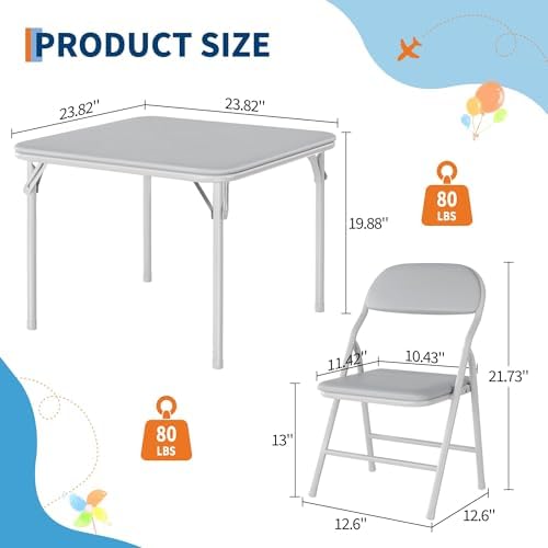 GAOMON 3 Piece Set Folding Table and Chairs Set for Boys and Girls