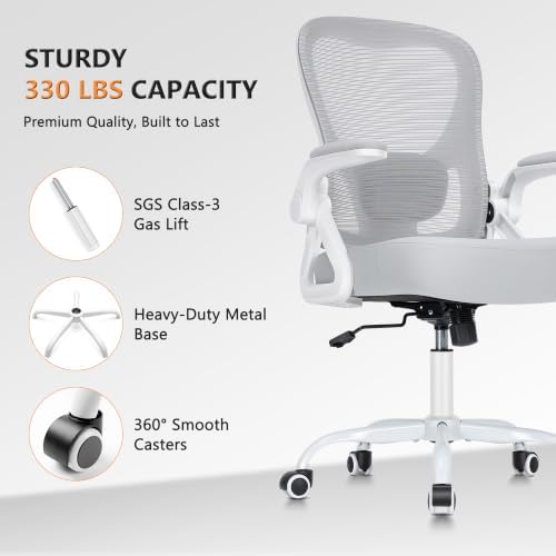 Ergonomic Home Office Chair, Mesh Computer Desk Chair, Light Grey